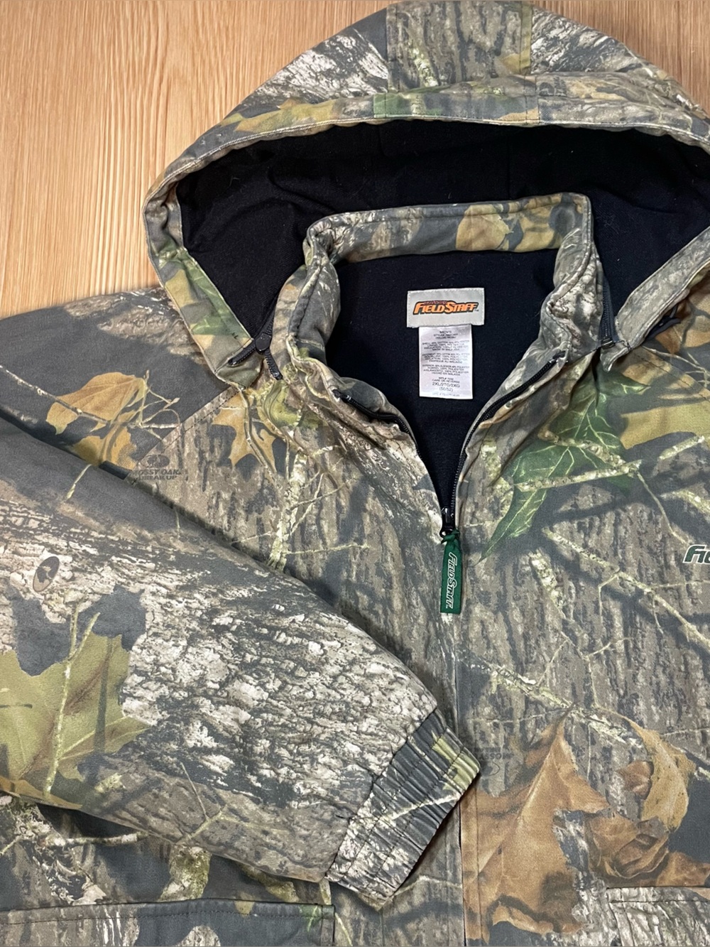 Mossy Oak Field Staff Camo Jacket Mens 2XL Heavyweight Insulated Hooded Hunting